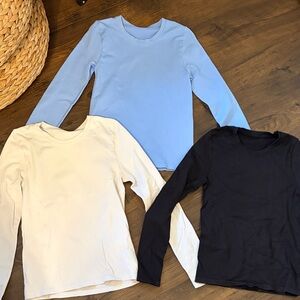 3 Pack White, Blue, and Black Long Sleeve